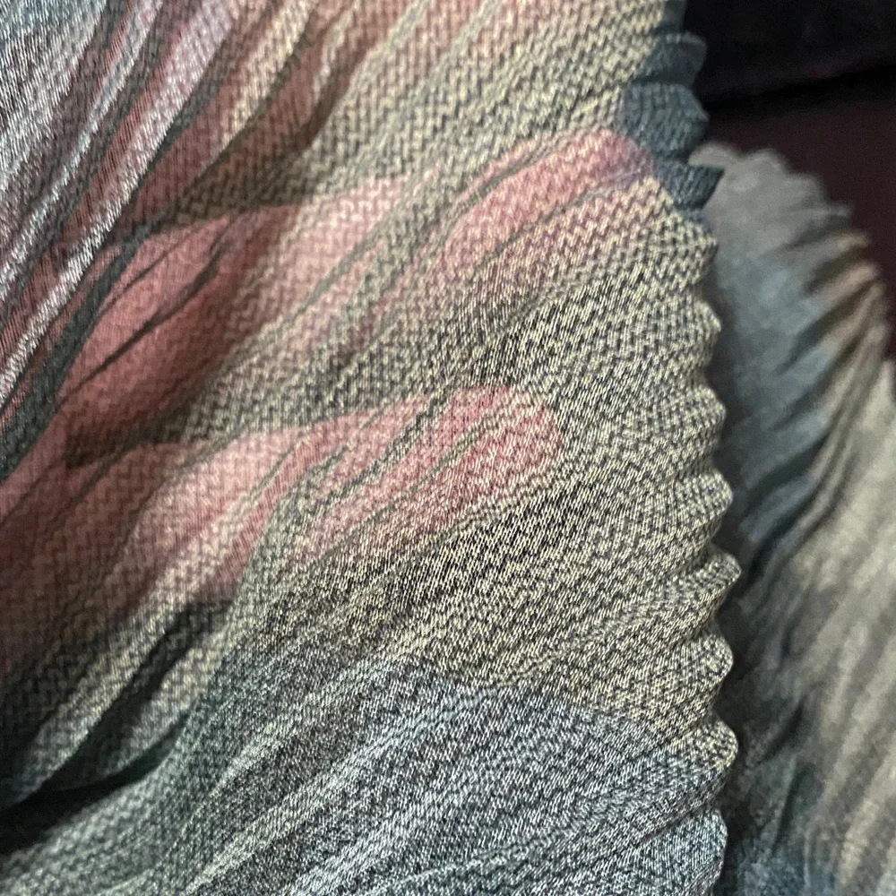 Elegant vintage Pleated sheer Scarf in Green and Brown 57” x 13”